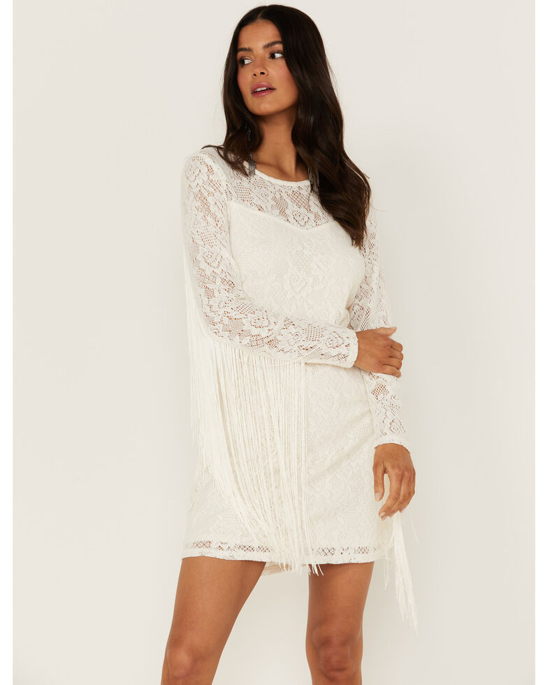Idyllwind Women's Fairlane Crochet Fringe Ivory Dress, Ivory, hi-res