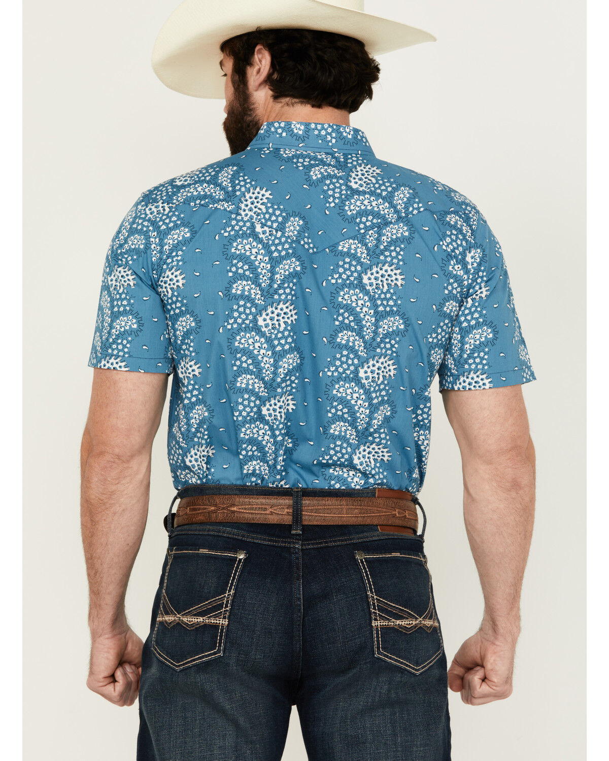 Image #4 - Gibson Men's Hayes Abstract Paisley Print Short Sleeve Snap Western Shirt, Light Blue, hi-res