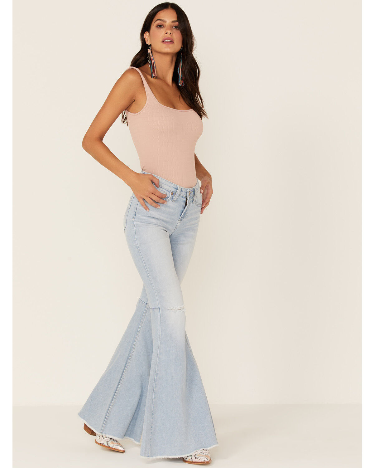 Image #1 - Shyanne Women's Destructed Knee Super Flare Leg Jeans, , hi-res