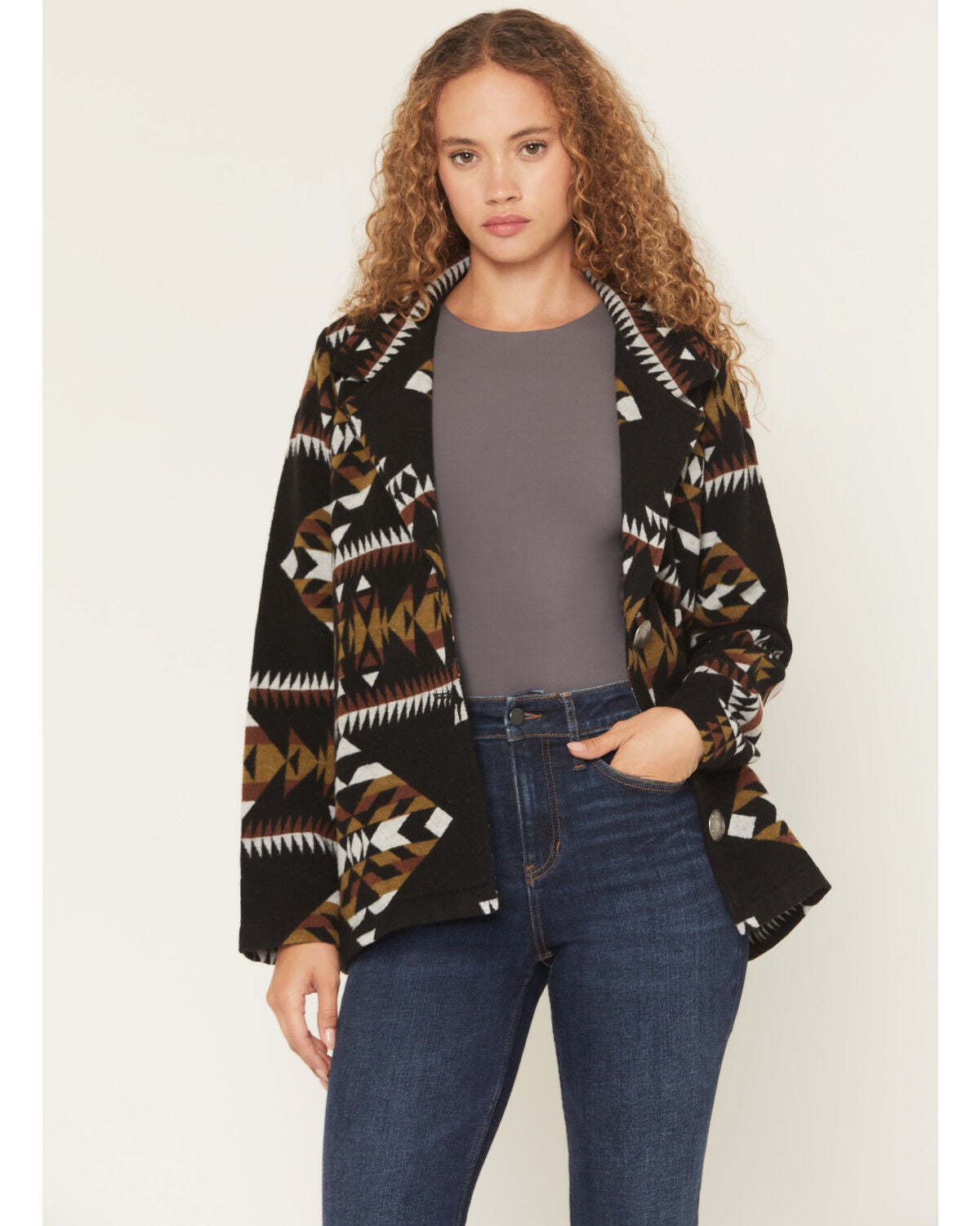 Cotton & Rye Women's Boot Barn Exclusive Southwestern Print Blazer, Dark Brown, hi-res