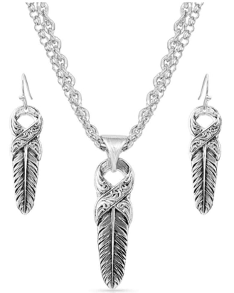 Montana Silversmiths Women's Strength Within Feather Jewelry Set, Silver, hi-res