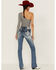 Grace in LA Women's Fleur De Lis Pocket Bootcut Jeans, Blue, hi-res