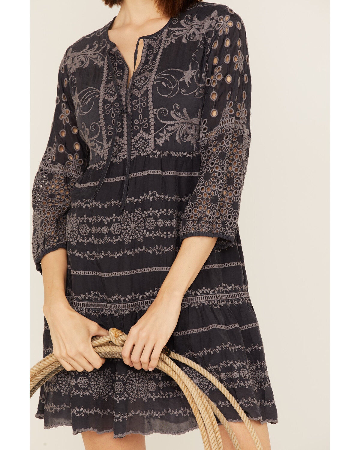 Johnny Was Women's Delina Embroidered Tunic Dress - Graphite - Size XL