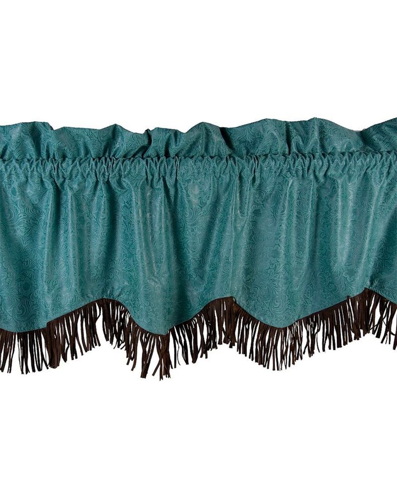 HiEnd Accents Cheyenne Tooled Faux Leather Valance, Turquoise, hi-res