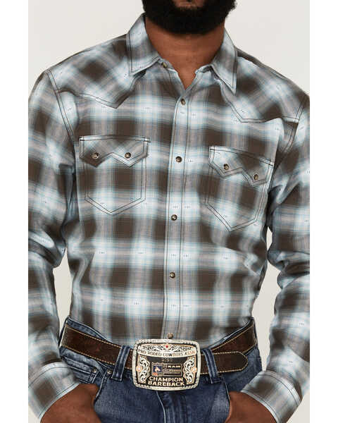 Image #3 - Cody James Men's Background Large Ombre Plaid Western Shirt , Brown, hi-res