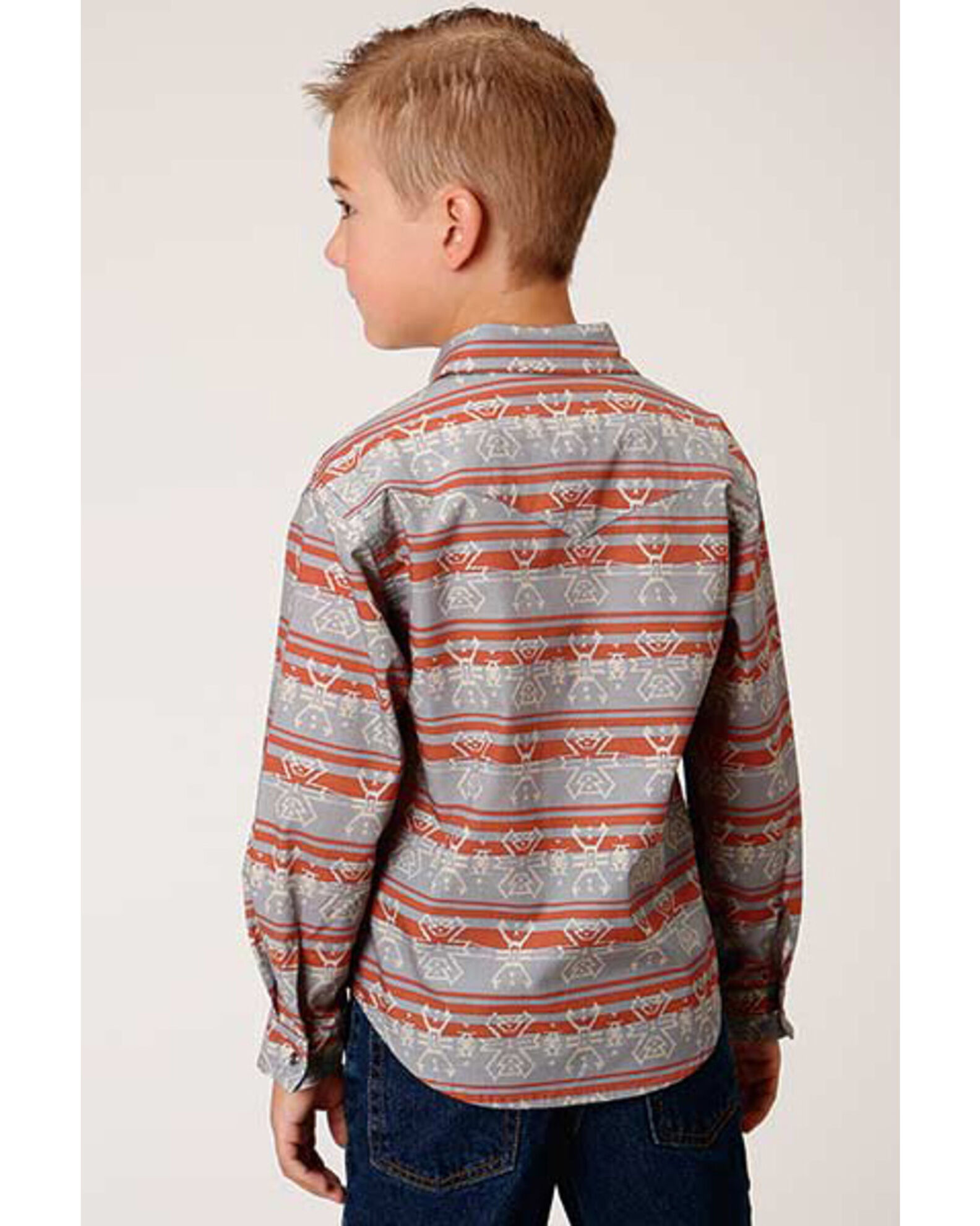 Image #2 - Roper Boys' Southwestern Print Long Sleeve Western Shirt, Grey, hi-res