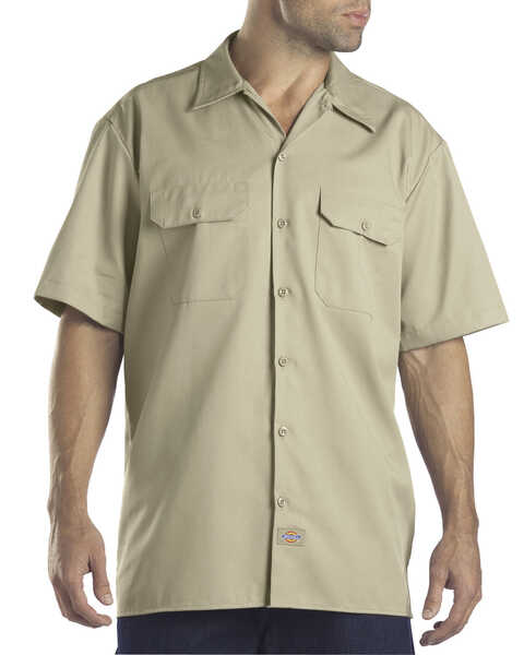 Dickies Men's Solid Short Sleeve Folded Work Shirt, Desert, hi-res