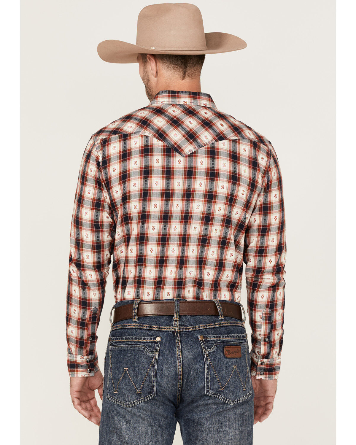 Image #4 - Moonshine Spirit Men's Apache Dobby Plaid Long Sleeve Snap Western Shirt, Cream, hi-res
