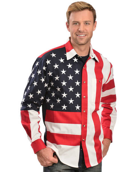 Rangewear by Scully Patriotic American Flag Western Shirt, Multi, hi-res