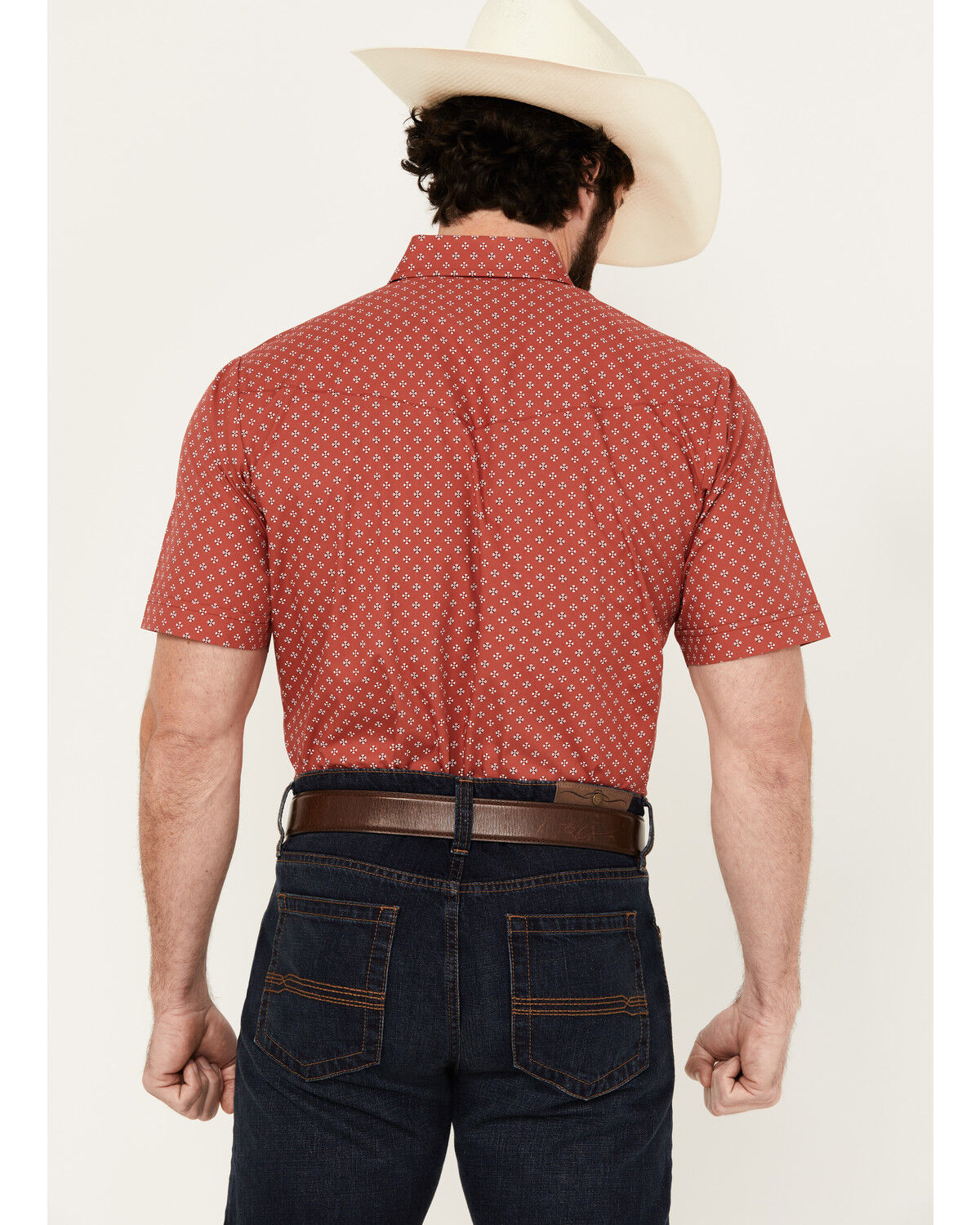 Image #4 - Ely Walker Men's Mini Bandana Geo Print Short Sleeve Snap Western Shirt, Red, hi-res