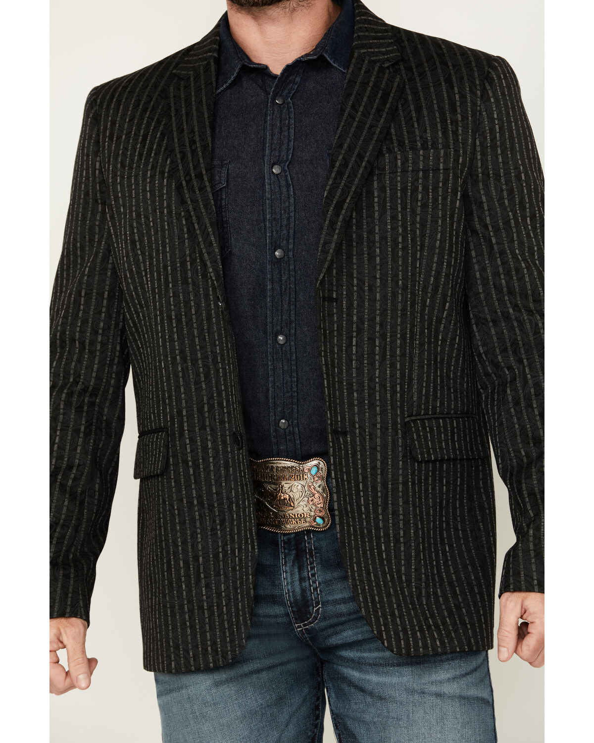 Image #3 - Rock & Roll Denim Men's Striped Paisley Print Sportcoat, Charcoal, hi-res
