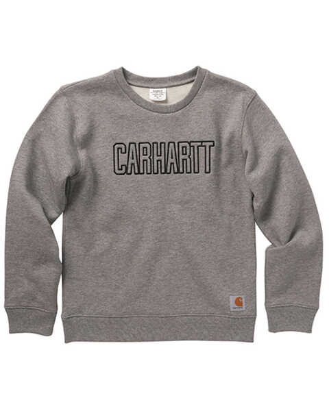 Carhartt Boys' Carhartt Logo Long Sleeve Crew Neck Sweatshirt , Dark Grey, hi-res