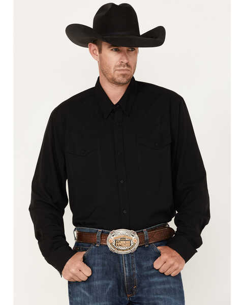 RANK 45® Men's Roughie Performance Long Sleeve Button-Down Shirt, Black, hi-res