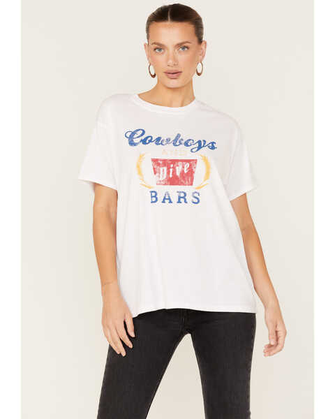 Image #1 - White Crow Women's Cowboys & Dive Bars Oversized Graphic Tee, White, hi-res