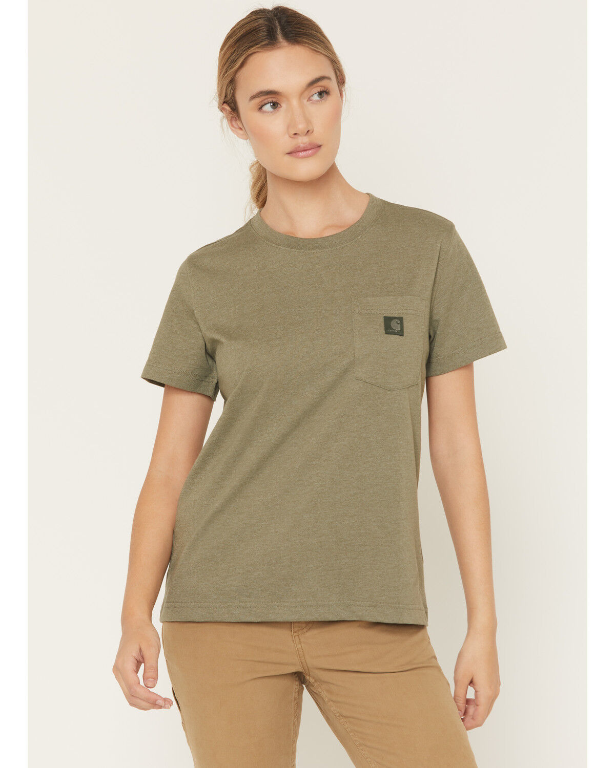 Image #1 - Carhartt Women's Relaxed Fit Lightweight Short Sleeve Pocket Tee, Heather Green, hi-res