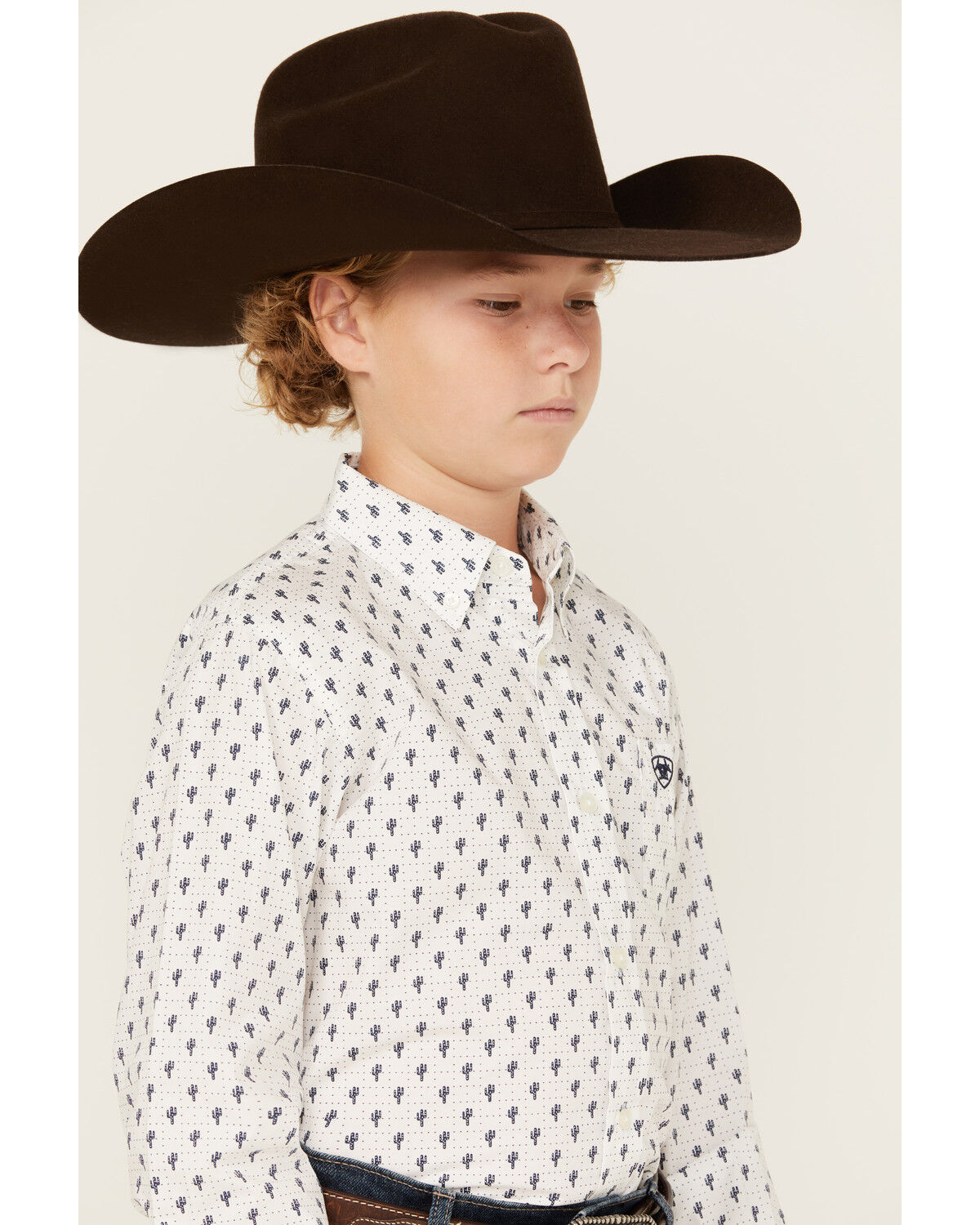 Image #2 - Ariat Boys' Parker Cactus Print Long Sleeve Button-Down Western Shirt, White, hi-res