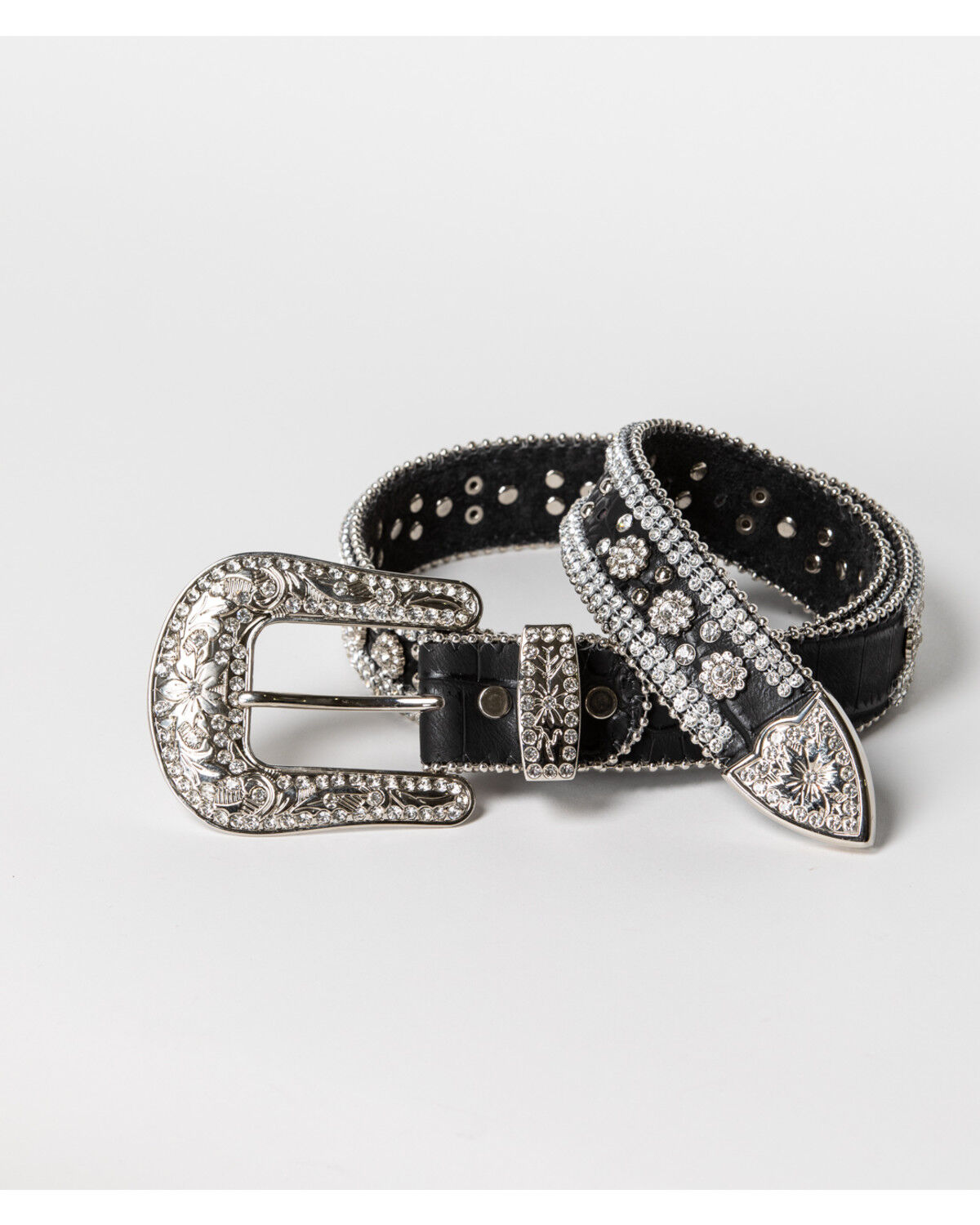 Image #3 - Shyanne Women's Floral Bling Belt, Black, hi-res