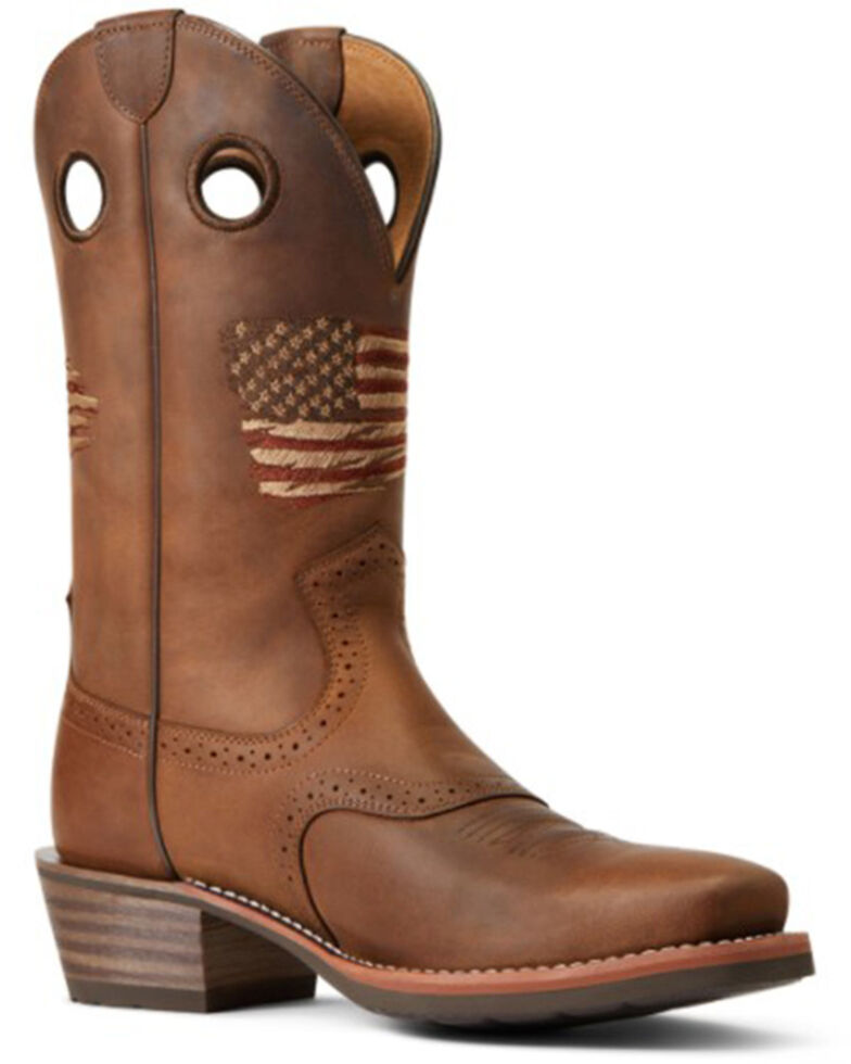 Ariat Men's Distressed Brown Roughstock Patriot Full-Grain Performance Western Boot - Square Toe , Brown, hi-res