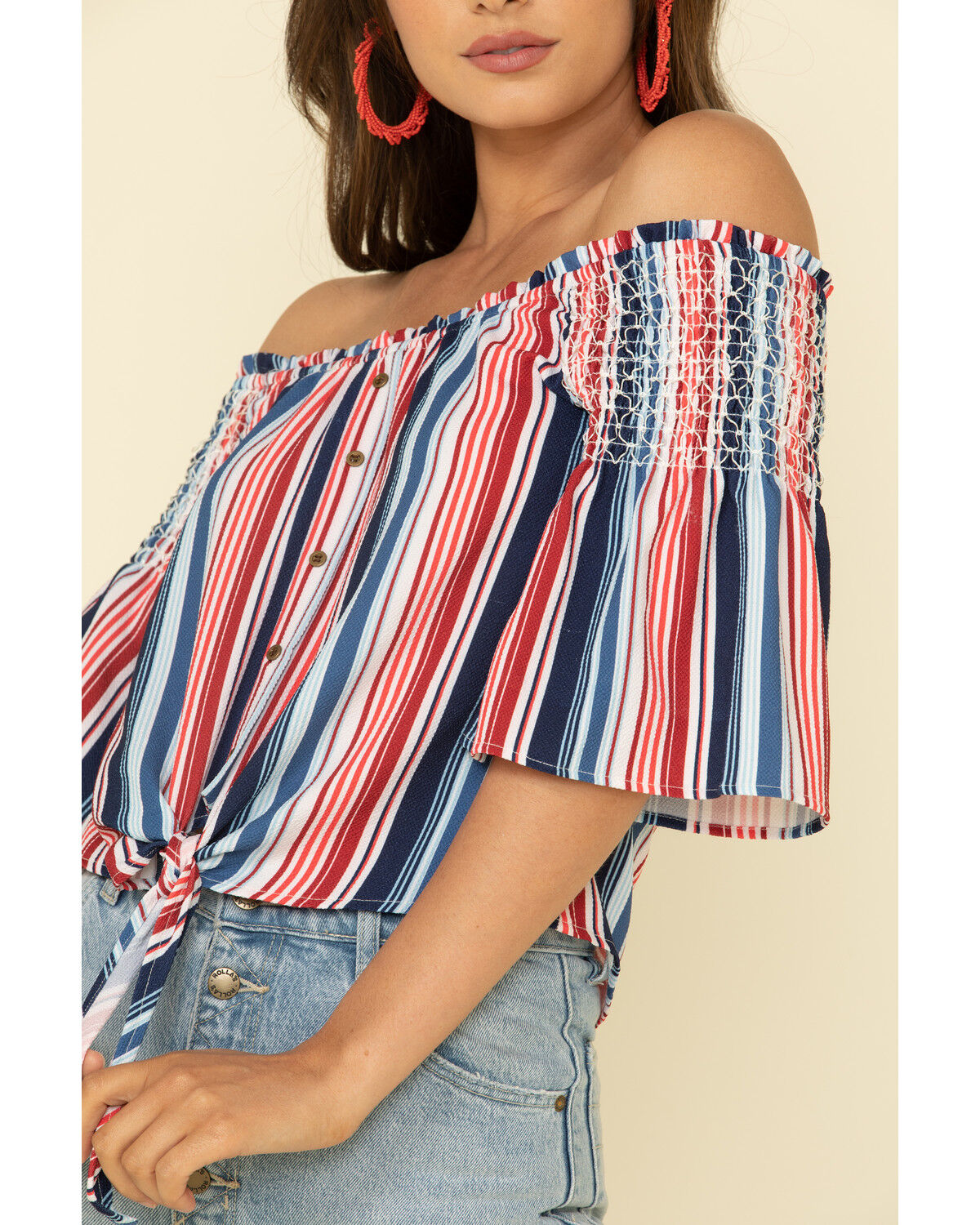Image #4 - Rock & Roll Denim Women's Americana Stripe Off Shoulder Crop Top, , hi-res