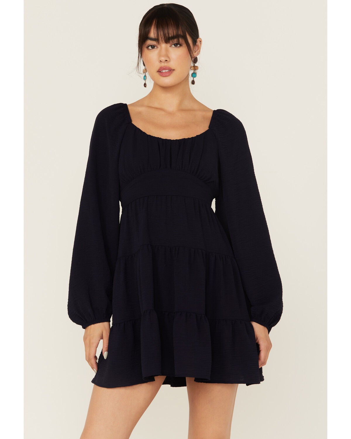 Originality Women's Boot Barn Exclusive Solid Long Sleeve Mini Dress, Navy, hi-res