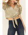 Image #3 - Very J Women's Scarf Print Tie-Bottom Short Sleeve Crop Top, Sage, hi-res