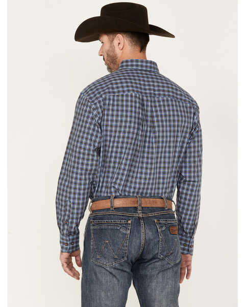 Image #4 - George Strait by Wrangler Plaid Print Long Sleeve Button-Down Western Shirt, Blue, hi-res