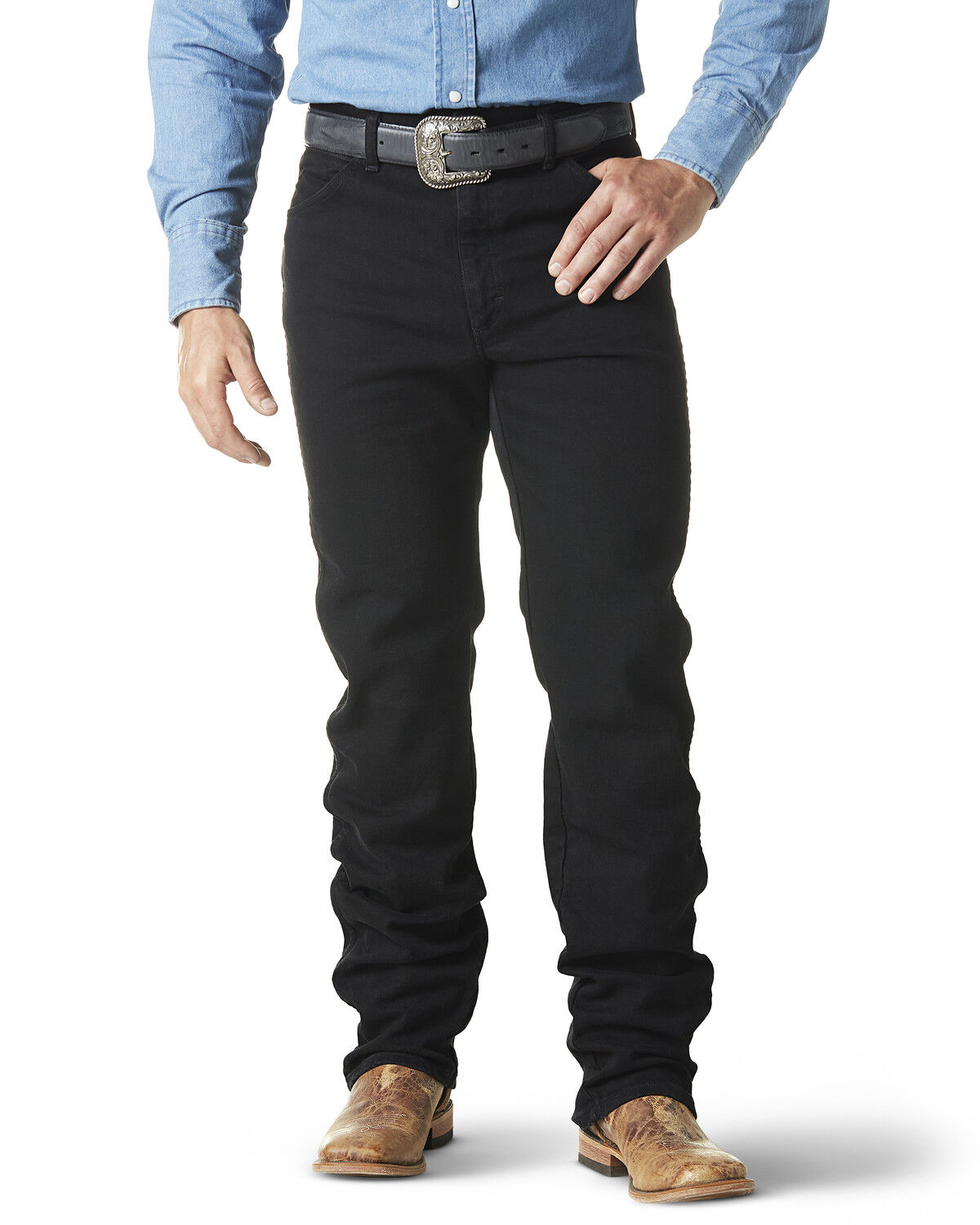 Image #1 - Wrangler Men's Cowboy Cut Straight Active Flex Stretch Denim Jeans, Black, hi-res