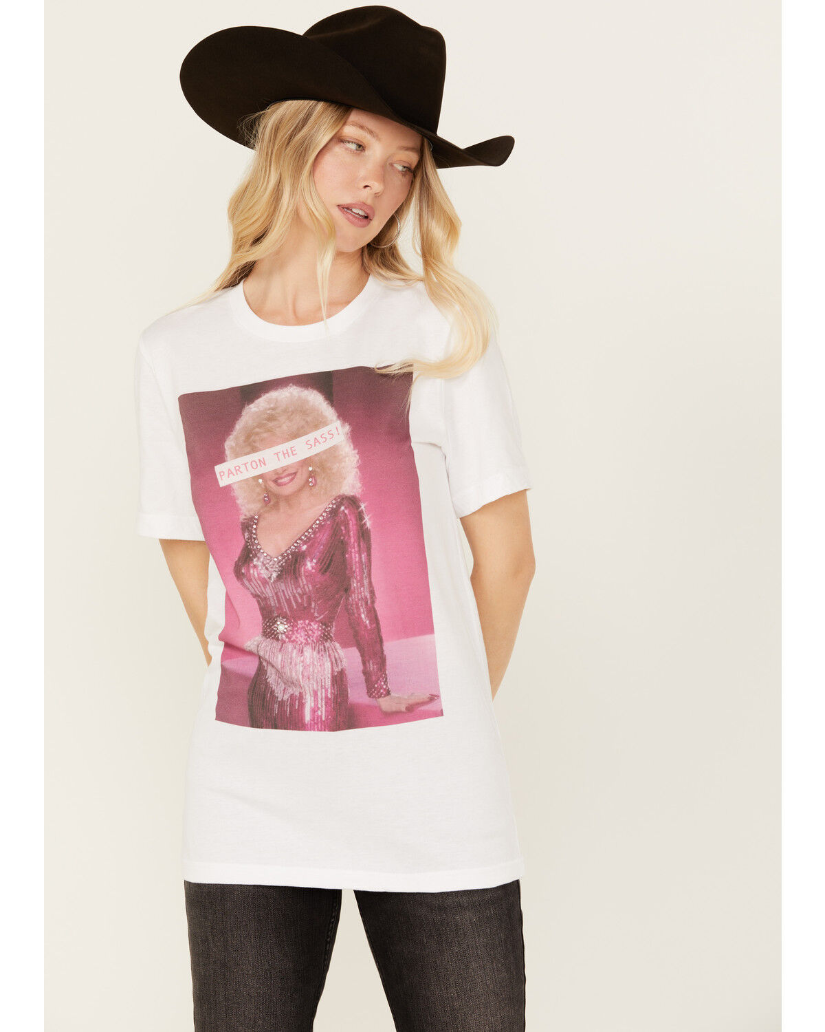 Image #1 - Gina Tees Women's Parton The Sass Short Sleeve Graphic Tee, White, hi-res