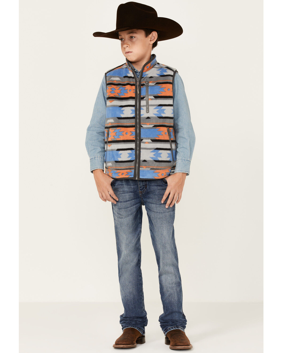 Image #2 - Hooey Boys' Southwestern Print Reversible Zip-Front Vest, , hi-res