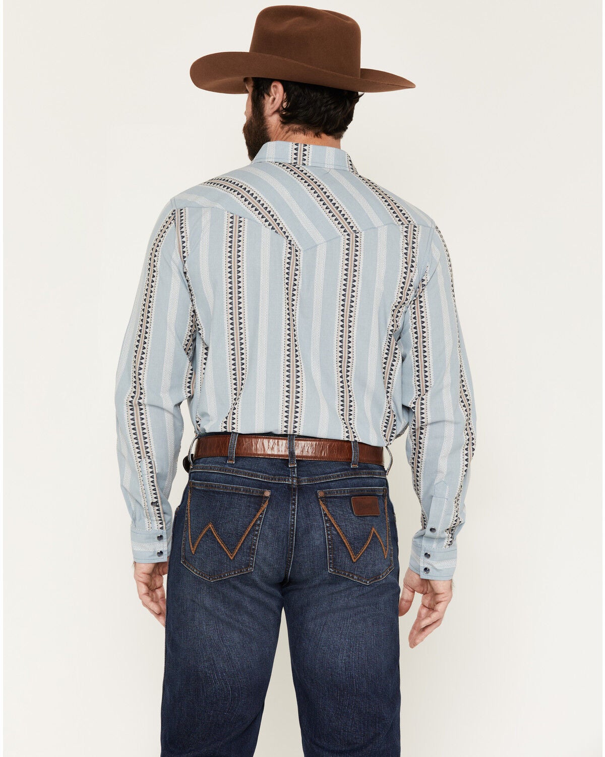 Image #4 - Gibson Trading Co Men's Dusty Southwestern Striped Print Long Sleeve Snap Western Shirt, Blue, hi-res