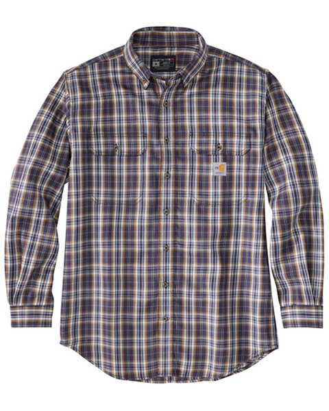 Image #1 - Carhartt Men's FR Force Rugged Flex® Plaid Long Sleeve Button-Down Western Work Shirt , Brown/blue, hi-res