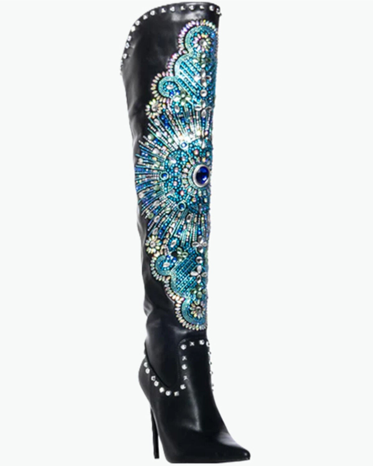 Image #1 - Azalea Wang Women's Axelbeat Thigh-High Embellished Western Boots - Round Toe, Black, hi-res