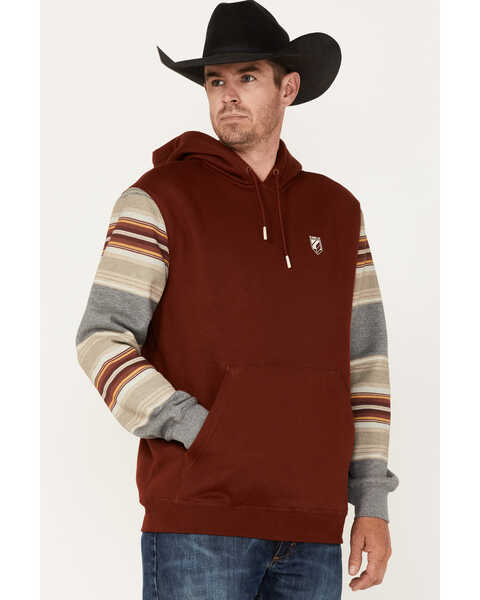 Image #2 - RANK 45® Men's Stripe Sleeve Logo Hooded Sweatshirt, Brick Red, hi-res