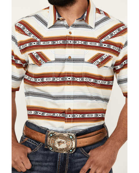 Image #3 - Cody James Men's Crystal Ball Serape Striped Print Short Sleeve Snap Western Shirt , Ivory, hi-res