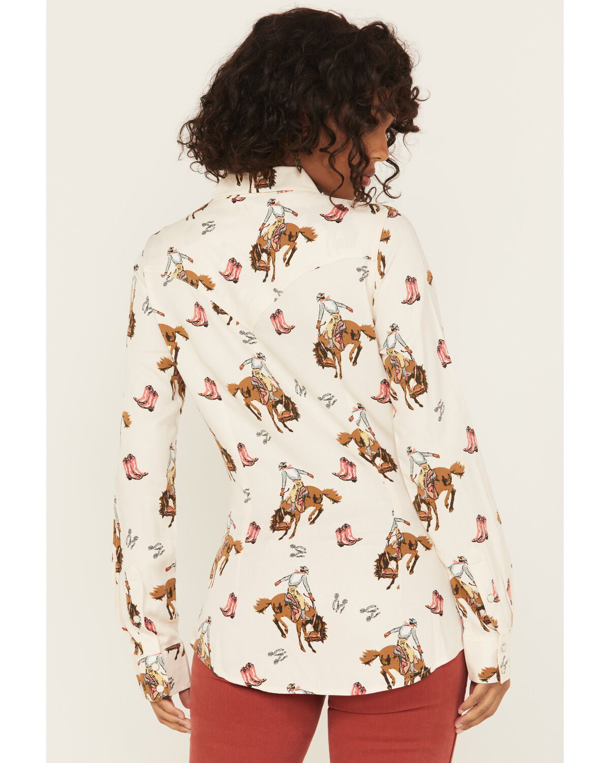 Image #4 - Wrangler Retro Women's Bucking Horse Conversational Print Long Sleeve Snap Western Shirt, Cream, hi-res