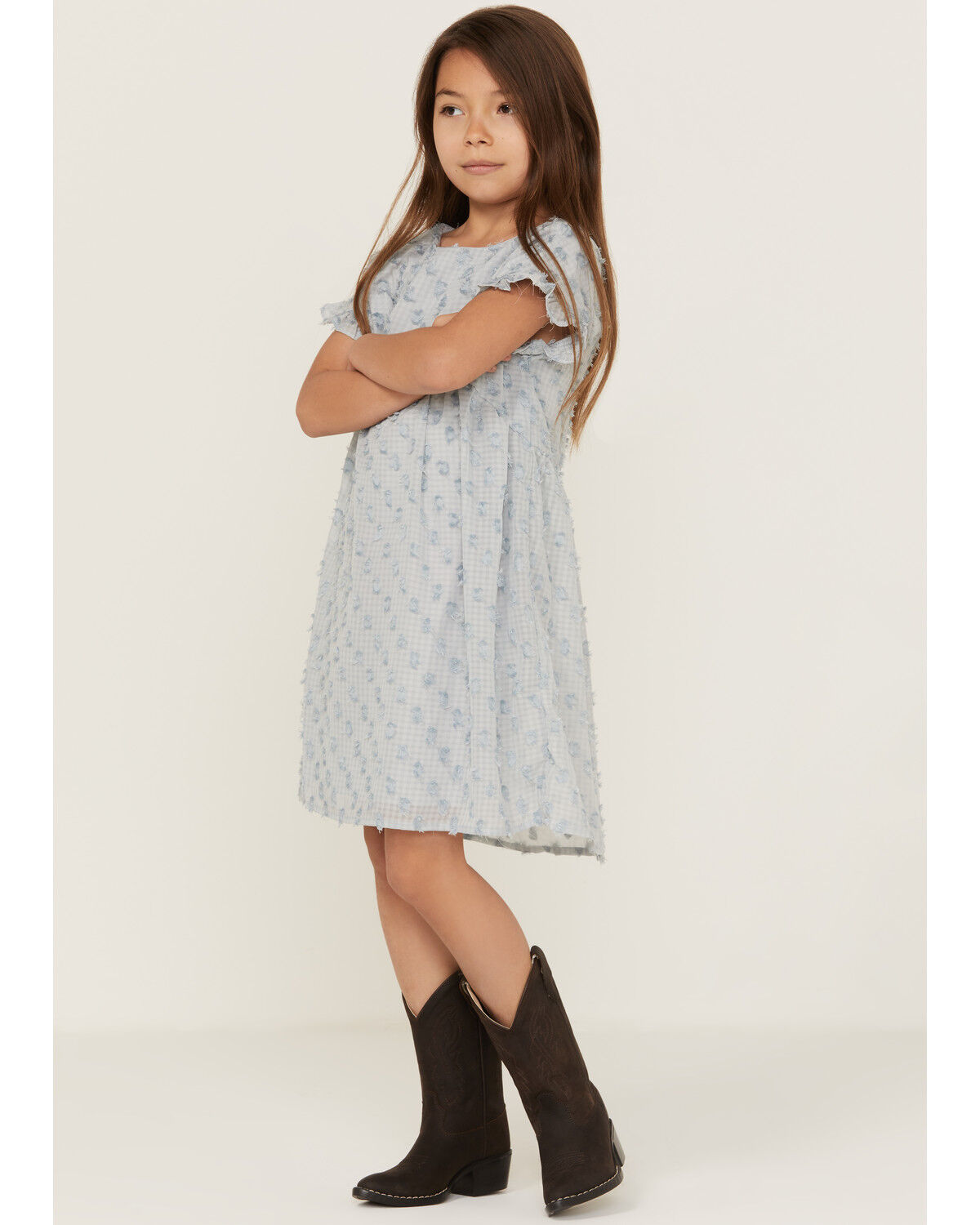 Image #2 - Hayden Girls' Ruffle Sleeve Swiss Dot Tunic Mini Dress, Blue, hi-res