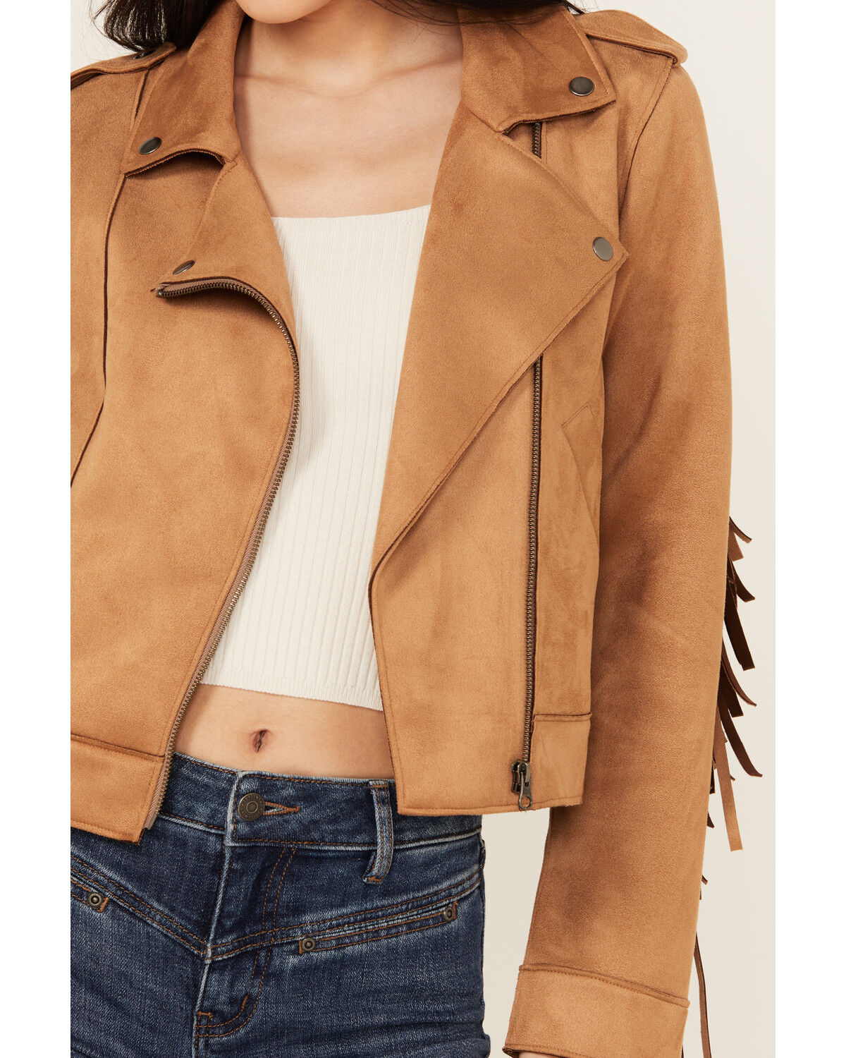 Image #3 - Idyllwind Women's Boxcroft Fringe Moto Jacket, Tan, hi-res