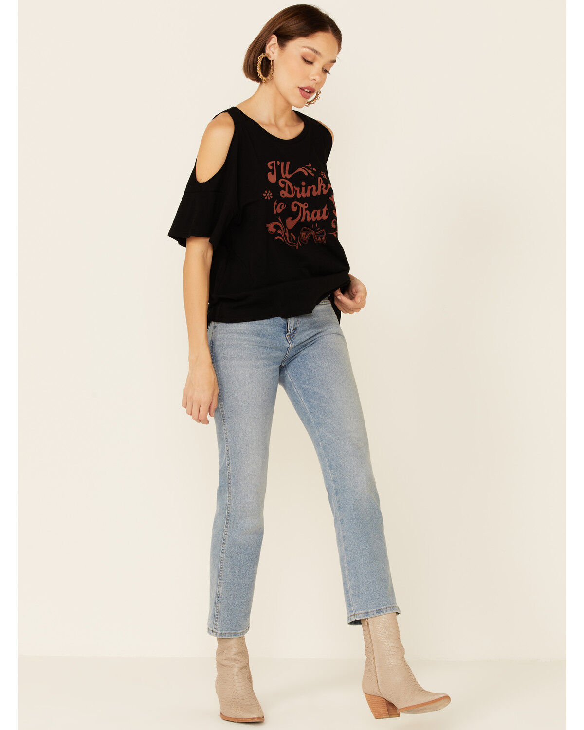 Image #2 - White Crow Women's I'll Drink To That Graphic Short Sleeve Cold Shoulder Top, Black, hi-res