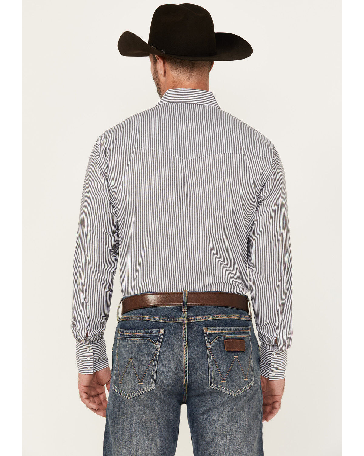 Image #4 - Wrangler Men's Striped Print Long Sleeve Snap Stretch Western Print, Charcoal, hi-res