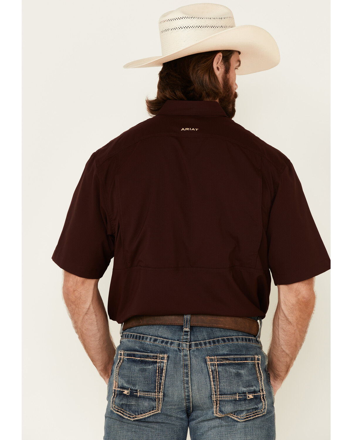 Image #4 - Ariat Men's Solid Maroon TEK Short Sleeve Button-Down Western Shirt, Burgundy, hi-res