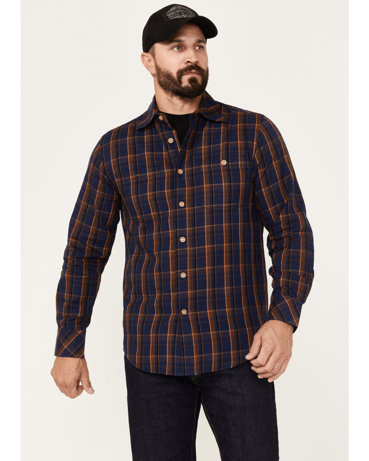 Image #1 - Resistol Men's Englewood Plaid Button Down Western Shirt, Navy, hi-res