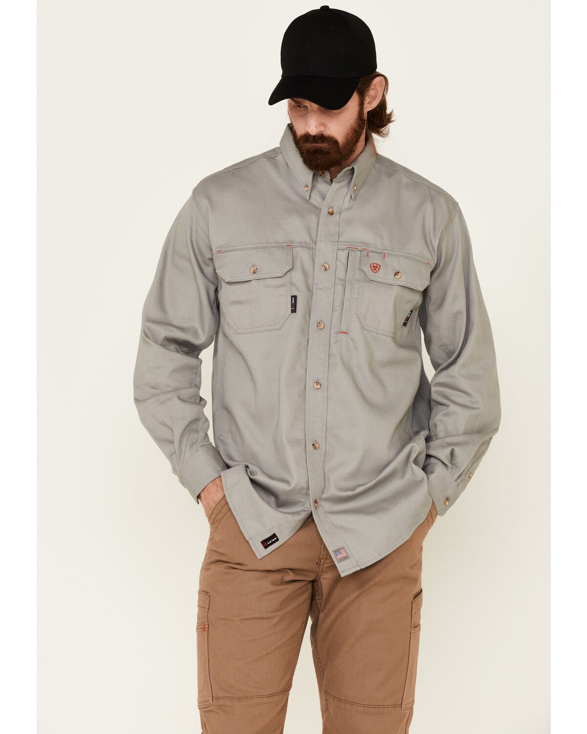 Ariat Men's FR Long Sleeve Button Down Work Shirt - Big and Tall, Silver, hi-res