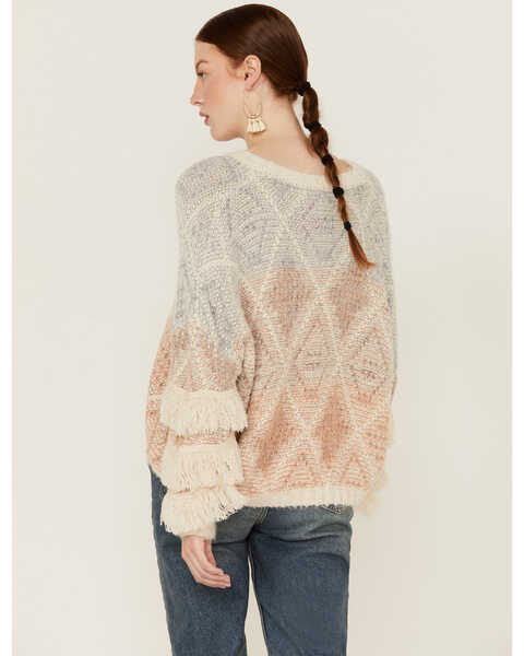 Image #4 - Sadie & Sage Women's Southwestern Ivory & Pink Chenille Pullover Sweater, , hi-res