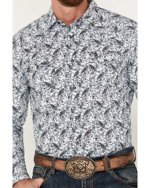 Image #3 - Cody James Men's Casa Blanca Paisley Print Long Sleeve Snap Western Shirt - Tall, Light Blue, hi-res
