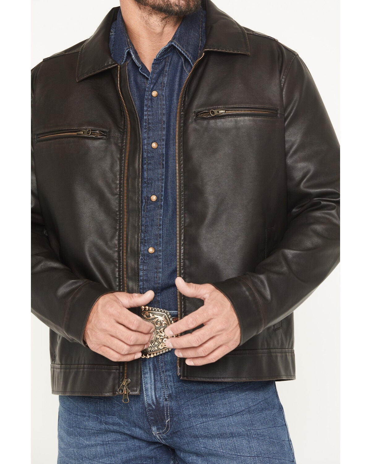 Image #3 - Cody James Men's Faux Leather Moto Jacket, Dark Brown, hi-res