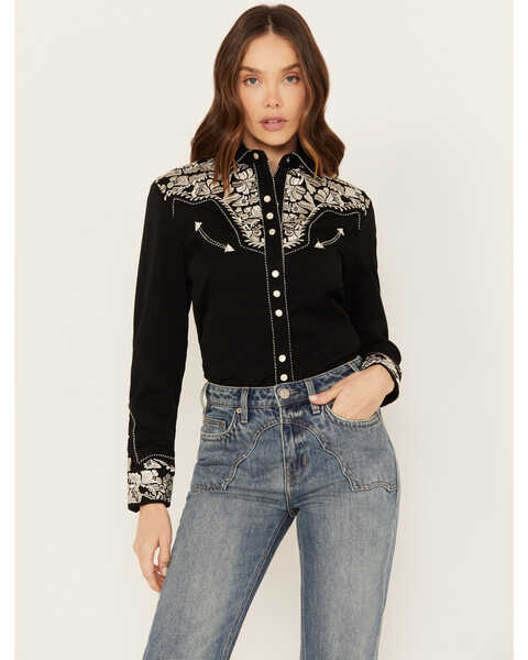 Women's White Jacquard Long Sleeve Pearl Snap Western Shirt – Hilltop  Western Clothing