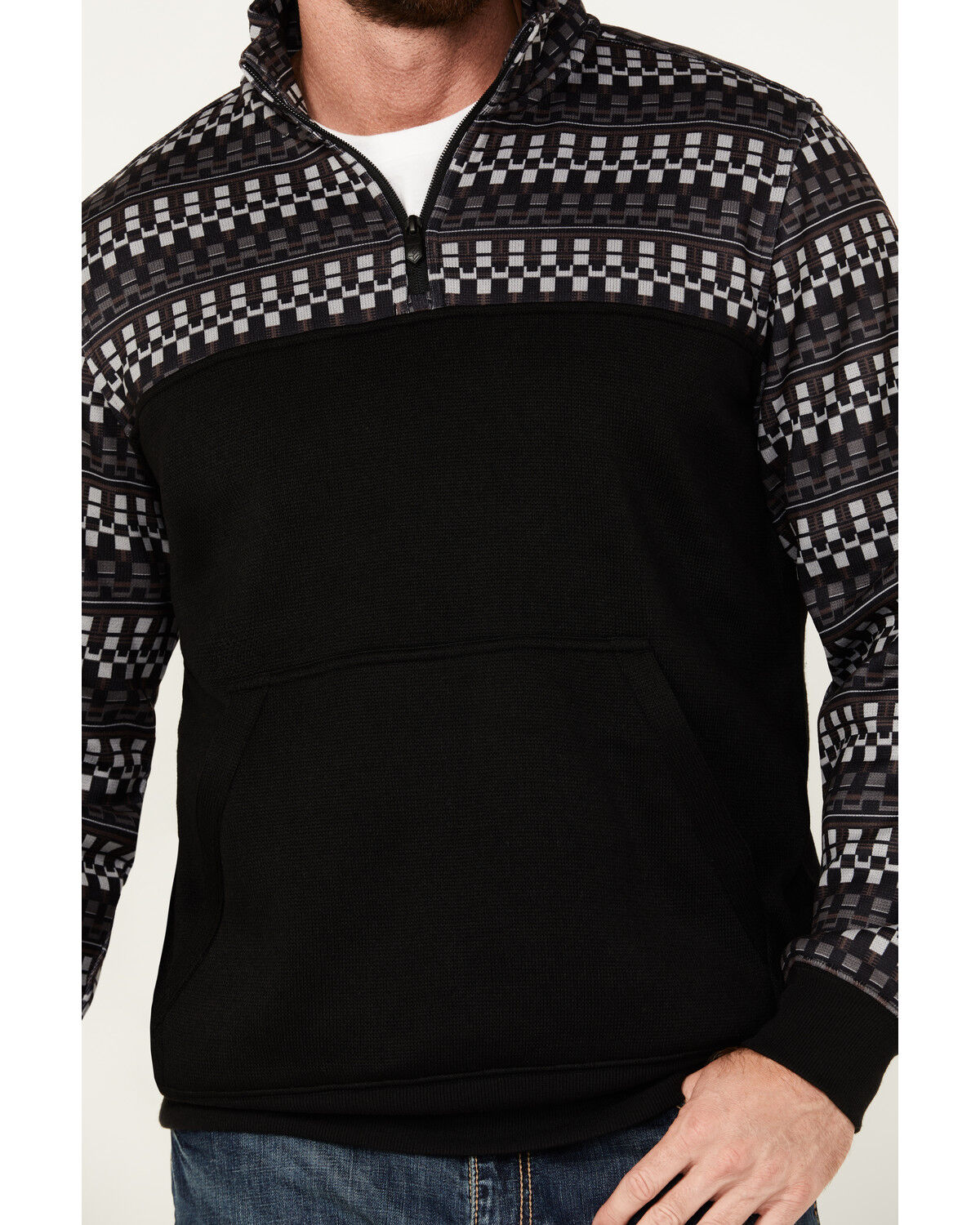 Image #3 - RANK 45® Men's Grove Striped Print 1/4 Zip Pullover, Black, hi-res