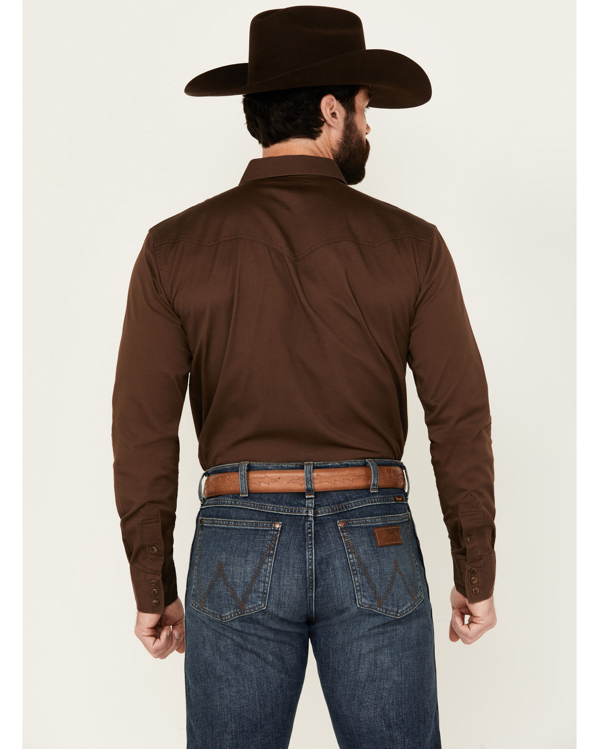 Image #4 - Blue Ranchwear Men's Rustler Solid Twill Long Sleeve Snap Western Shirt, Brown, hi-res