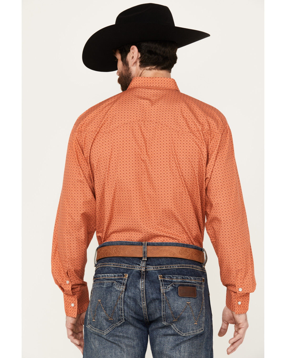 Image #4 - Resistol Men's Diamond Hat Print Long Sleeve Pearl Snap Western Shirt, Coral, hi-res