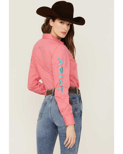 Image #4 - Ariat Women's Team Kirby Wrinkle Resistant Long Sleeve Button-Down Stretch Western Shirt, Bright Pink, hi-res